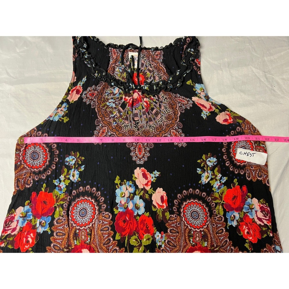 Bila Womens XL Boho Retro Floral Paisley Crinkle Rayon Ruffle Tunic Top Festival - Picture 7 of 9